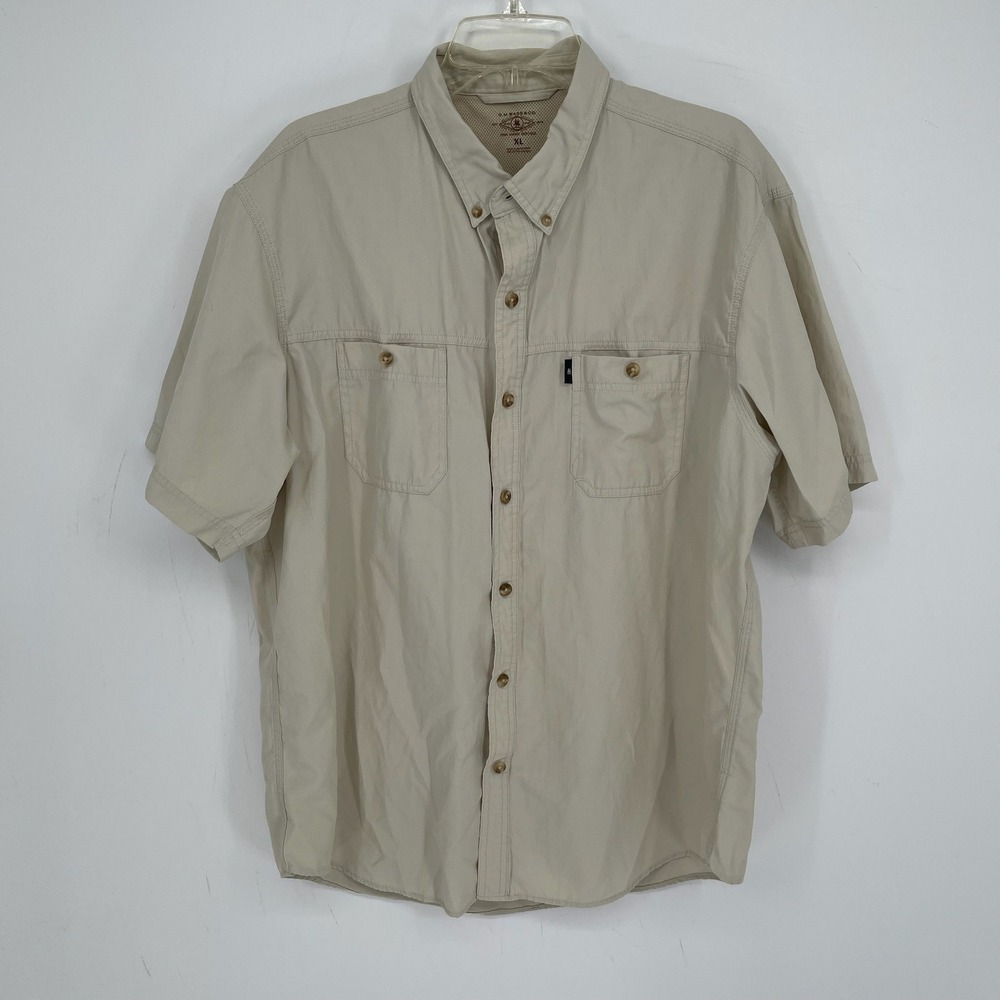 GH Bass Men's Beige Ripstop Short Sleeve Button Front Utility Shirt Top Size XL